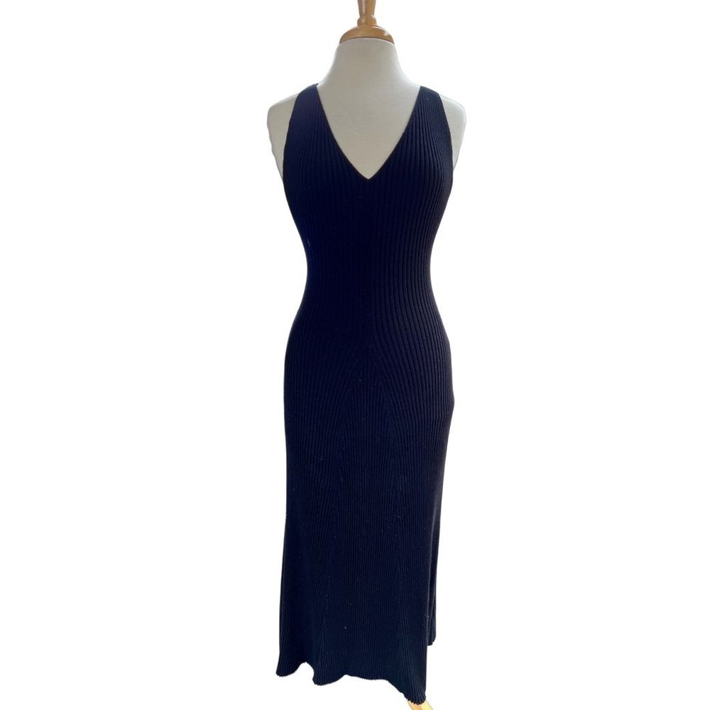 Free people sweet as honey slip dress black ribbed sweater size S